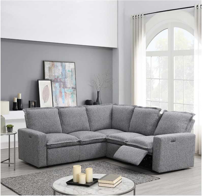 JURMALYN Modular Sectional Sofa Couch with Power Recliner Chair for Living Room, Convertible L- Shaped Sofa Couch with USB Charge Ports, 5-Seater