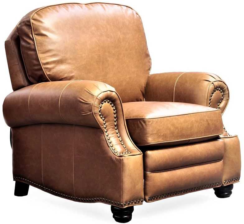 BarcaLounger Longhorn II Leather Recliner Chaps Saddle Top Grain Leather Chair with Espresso Wood Legs - Standard Ground Curbside Delivery in Lower 48 States Only