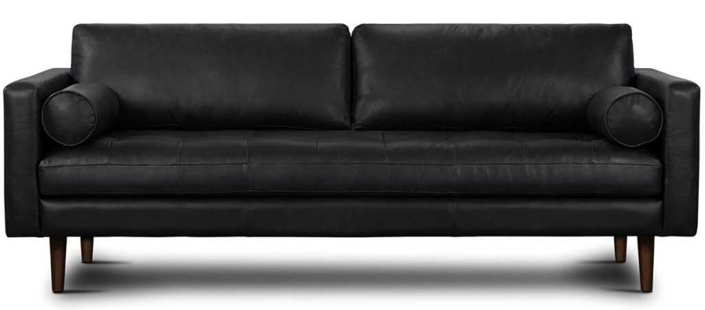 POLY & BARK Napa 88.5” Sofa in Full-Grain Semi-Aniline Italian Tanned Leather, Onyx Black