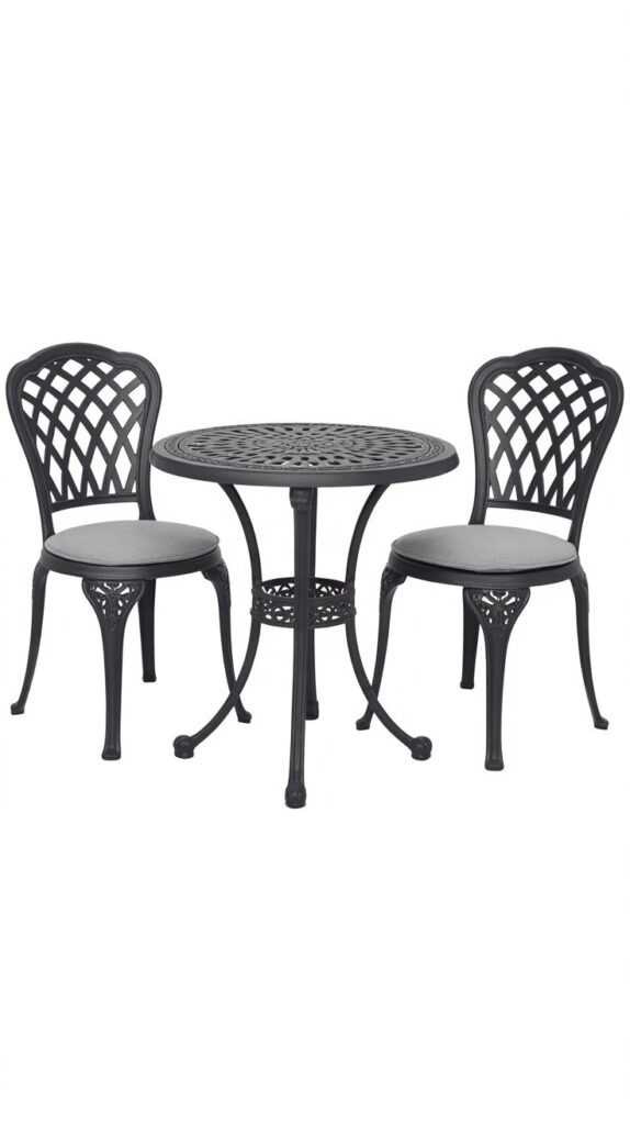 3-Piece Cast Aluminum Bistro Table Set – Compact & Classy