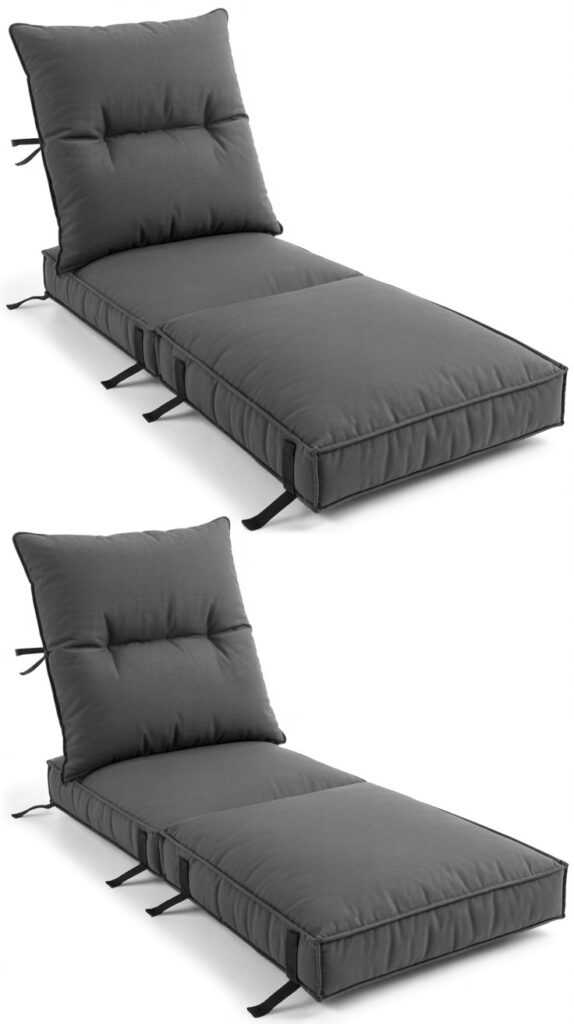 Chaise Lounge Cushion 72x21x3 Inch – Set of 2, Dark Grey