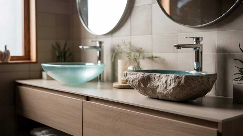 Glass or Stone Vessel Sink Bold Bathroom Ideas Inside