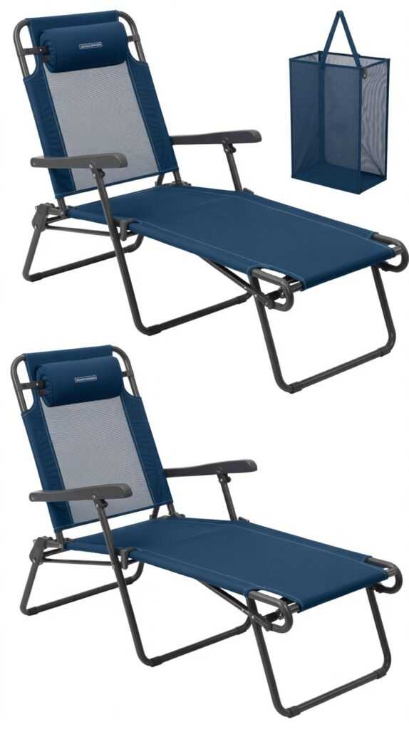 Suzile 2-Pack Folding Chaise Lounge Chairs (Navy Blue)