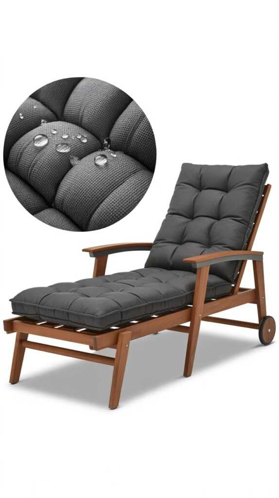 Waterproof Long Lounger Chair Cushion – 74.4 x 22 x 4.7 Inches, Black (Grey)