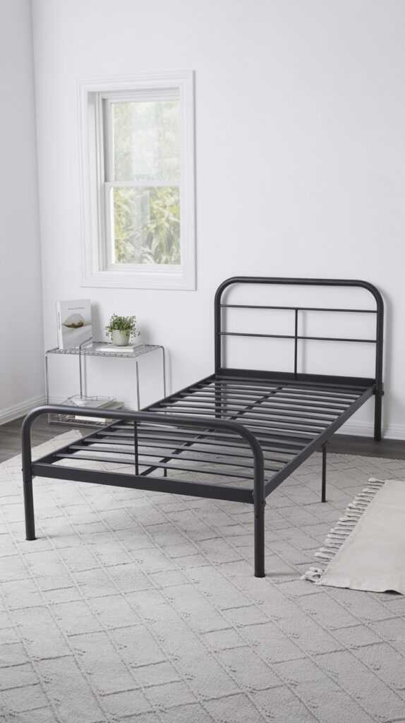 14-Inch Metal Twin Platform Bed with Headboard – Black