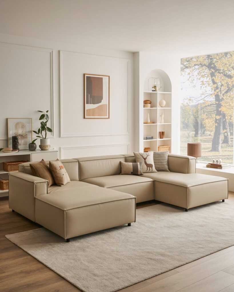 Sweetcrispy Convertible Sectional Sofa Couch, 6 Seat, U-Shaped, Beige