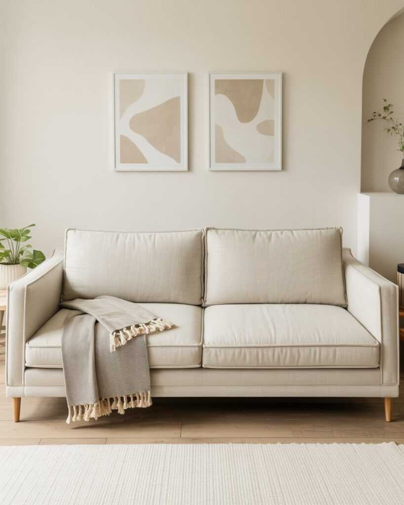 Deep Seat Loveseat Sofa, 65", Beige with Wooden Legs
