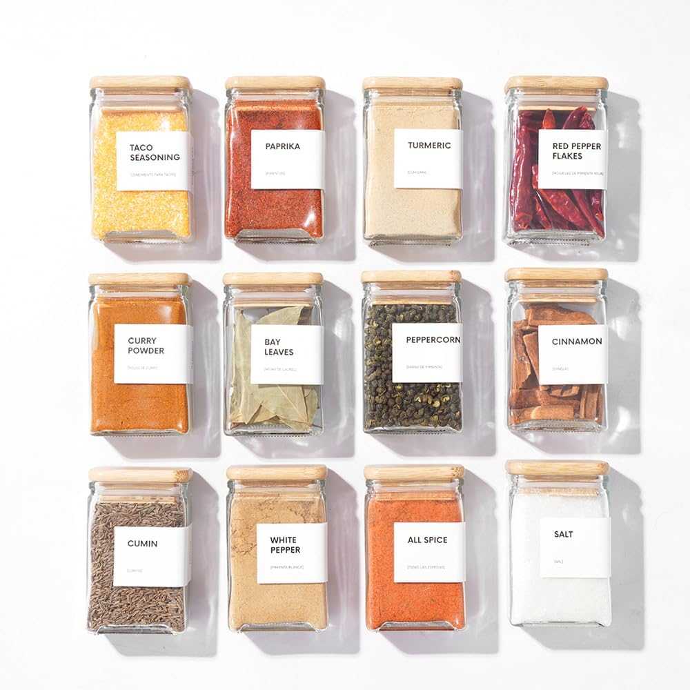 Glass Spice Jars with Bamboo Lids and Labels (12 Pack)