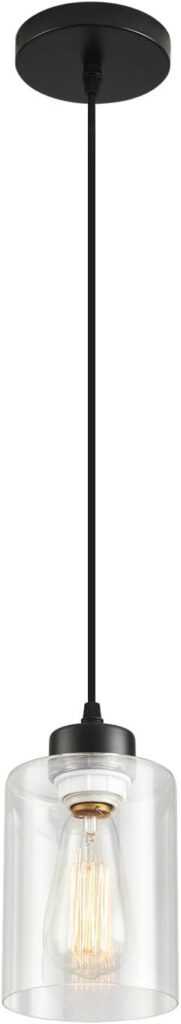 Modern Black Farmhouse Pendant Light with Glass Shade