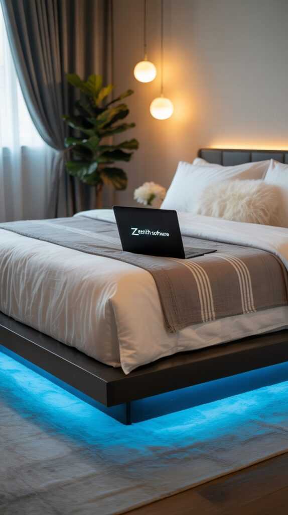 Modern Floating Full Size Bed Frame with LED Lights & USB Ports