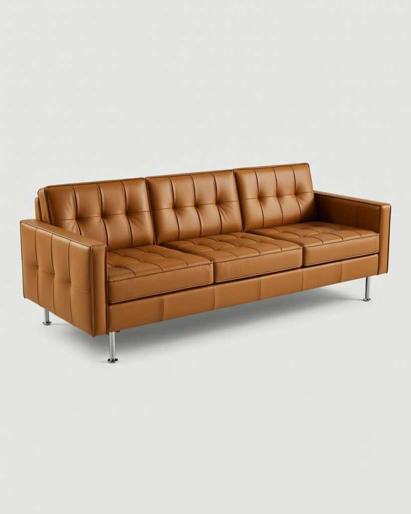 Modway Loft Tufted Button Faux Leather Upholstered Sofa in Silver Tan