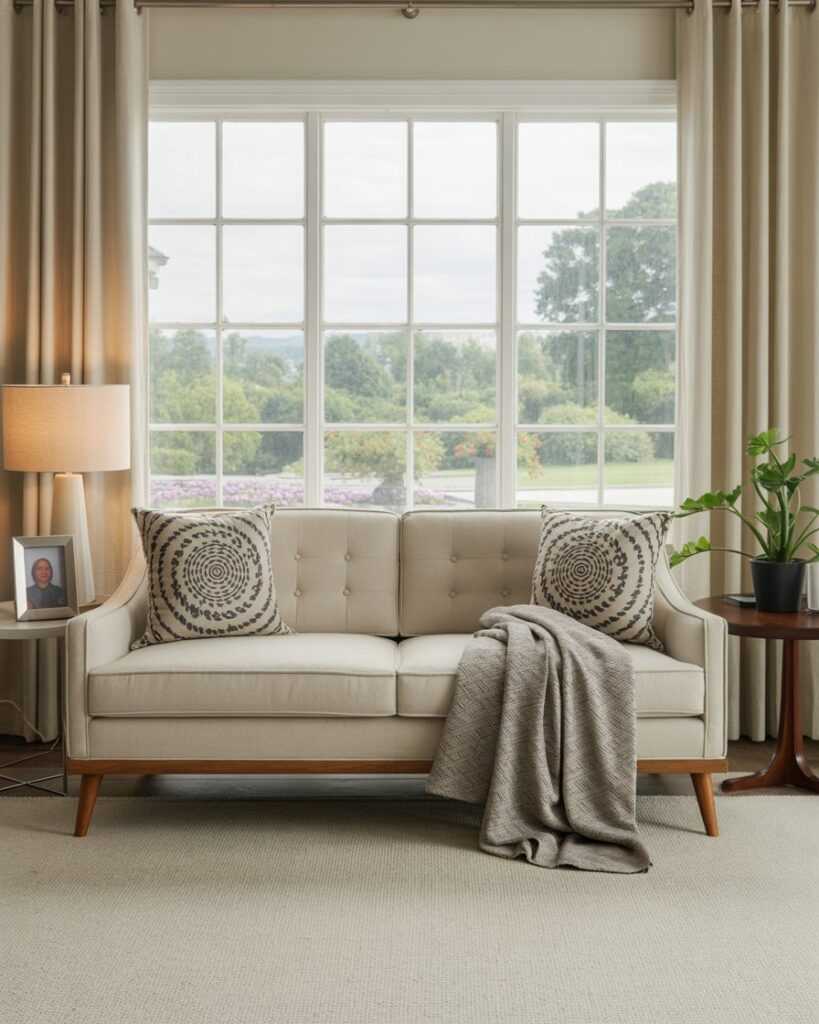 Modway Remark Mid-Century Modern Sofa With Upholstered Fabric In Beige