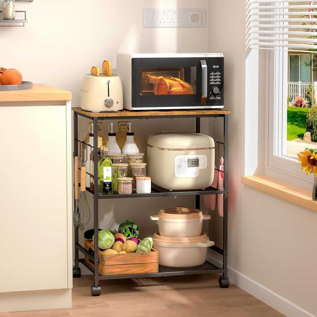 Rolling Kitchen Microwave Cart, 3 Tier Stand
