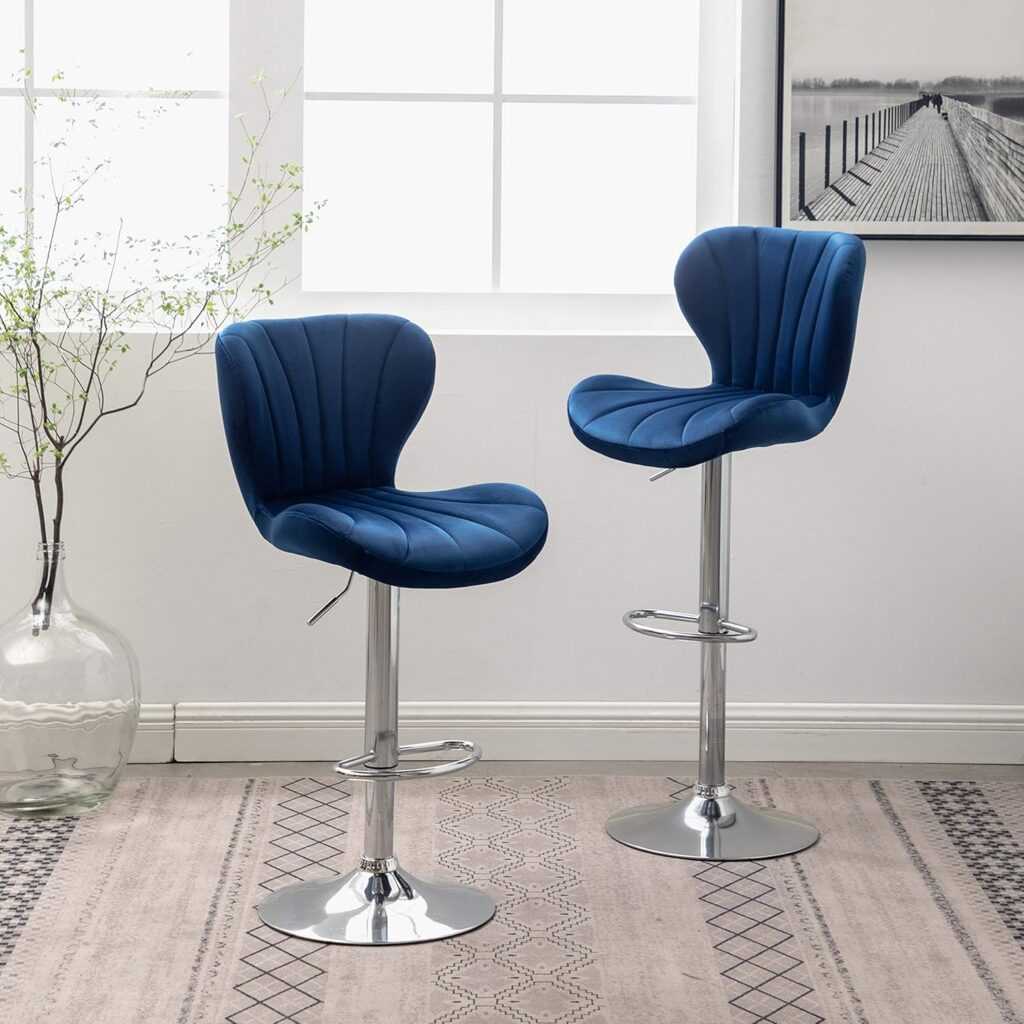 Roundhill Furniture Ellston Velvet Adjustable Swivel Barstools – Bold and Blue