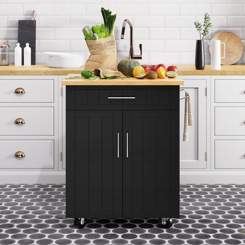 Shintenchi Kitchen Island Cart with Storage (Black)