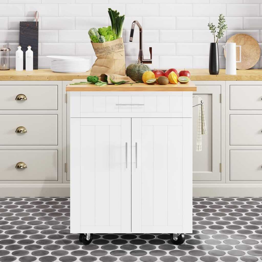 Shintenchi Kitchen Island Cart with Storage (White)