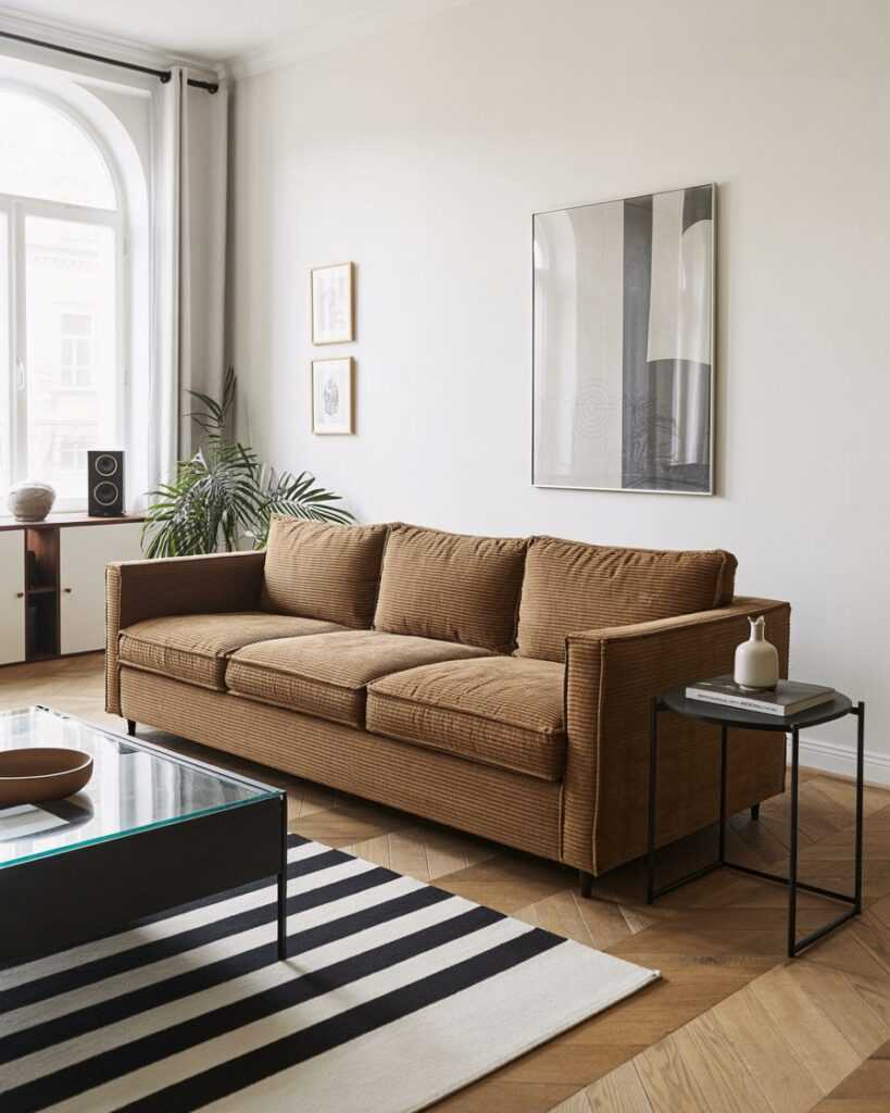 Sofa-in-a-Box: Memory Foam 3-Seater Couch (Brown Corduroy)