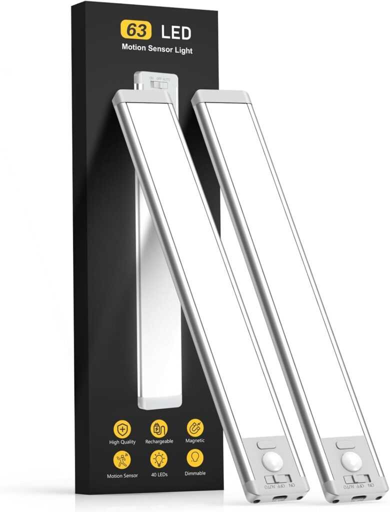 Under Cabinet Lights, 63 LED Rechargeable Battery Operated Motion Sensor Lights