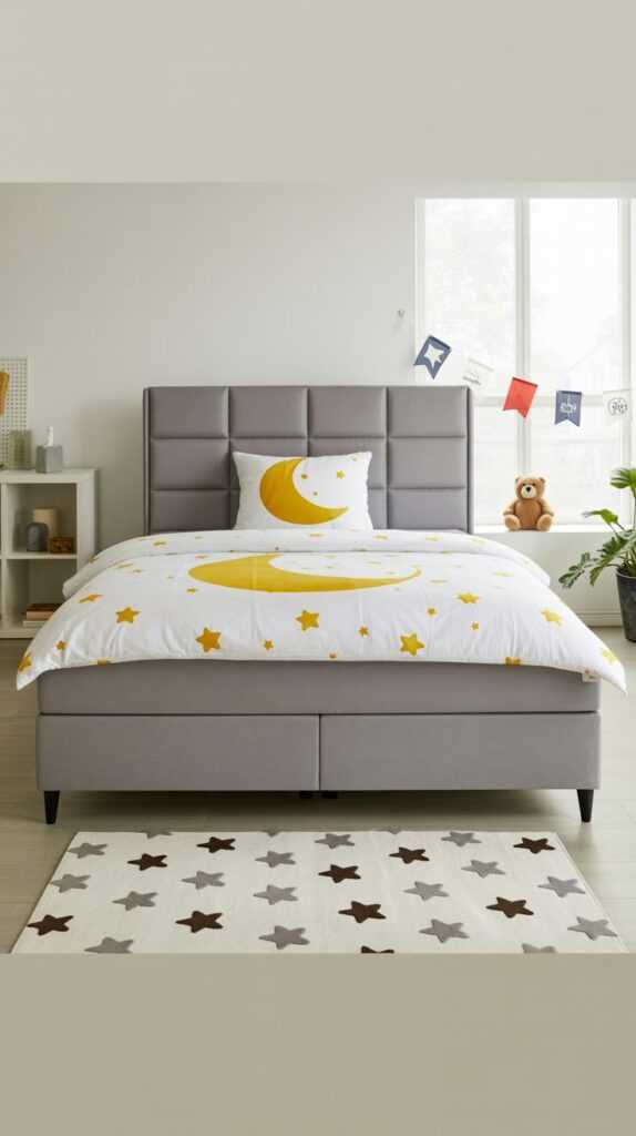 VECELO Twin Bed Frame with Upholstered Headboard – Light Grey