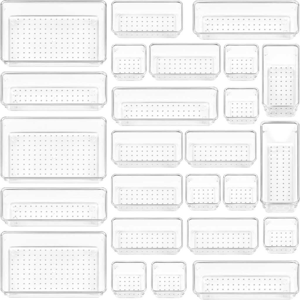 Vtopmart 25-Piece Clear Plastic Drawer Organizers