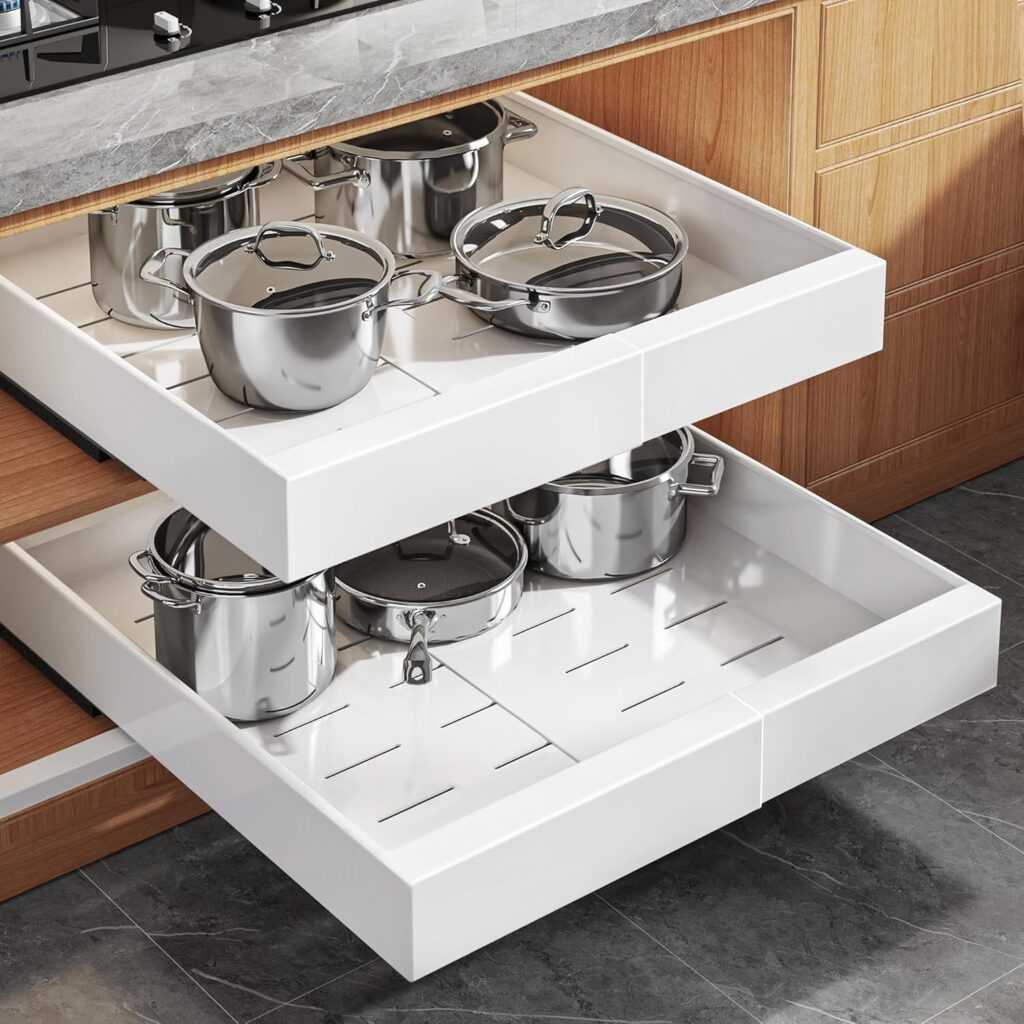 2-Pack Expandable Pull-Out Cabinet Organizer with Raising Pad