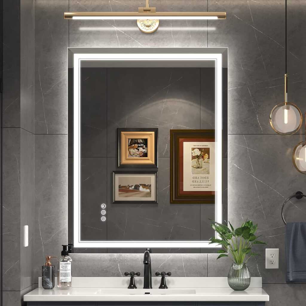 28×36″ LED Mirror with Front + Back Light, Anti-Fog, Dimmable