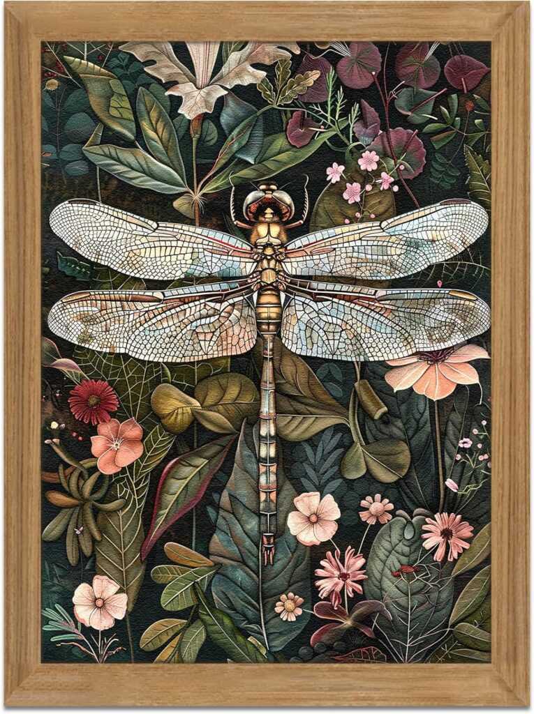 3D Dragonfly & Floral Framed Art (12x16in)