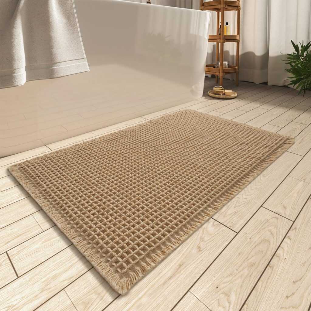 AMOAMI Upgraded Waffle Bath Mat (18″ x 30″, Brown)