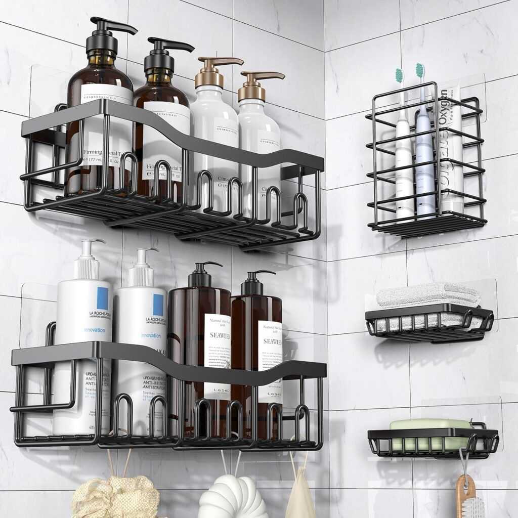 Adhesive Shower Caddy Set (5-Pack Stainless Steel)