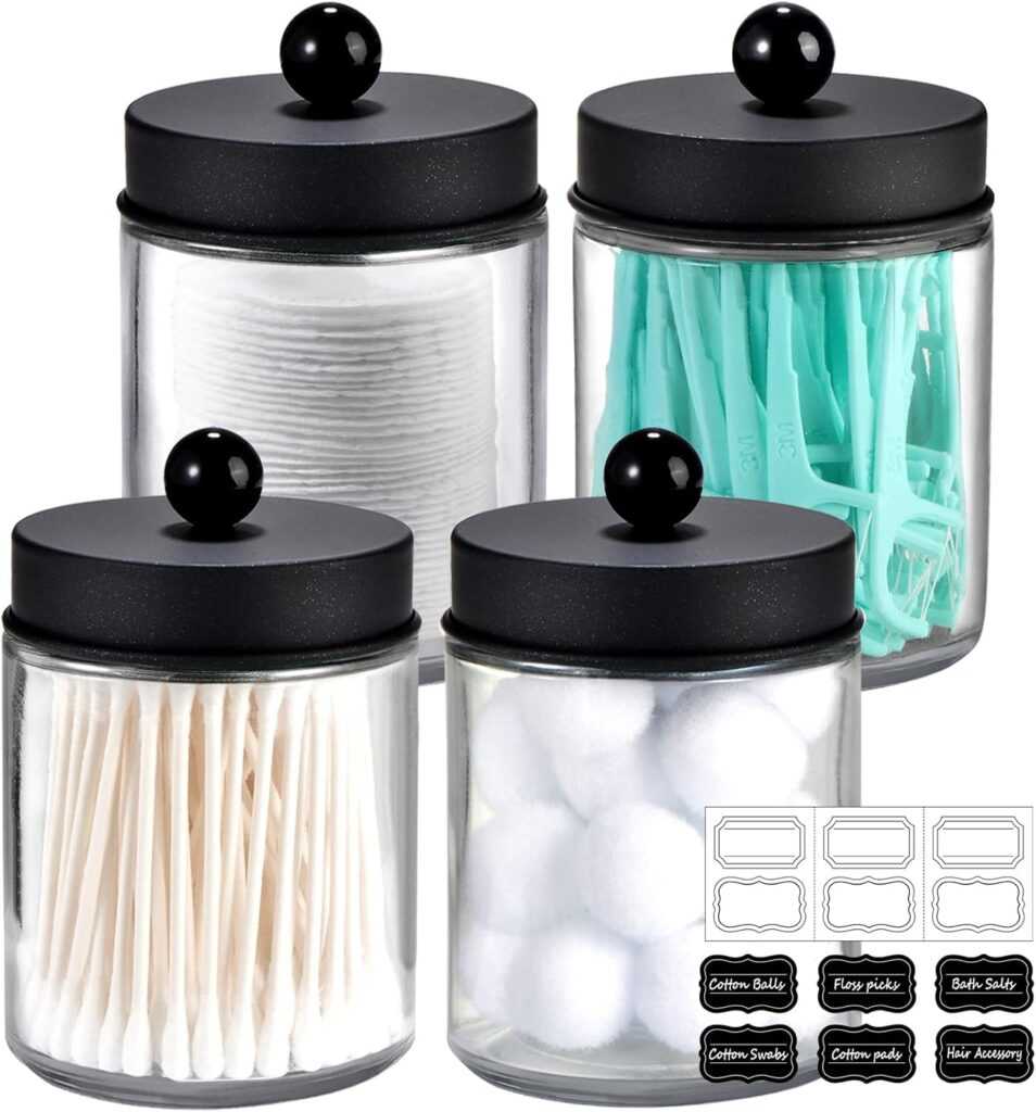Amolliar 4 Pack Apothecary Jars Bathroom Vanity Storage Organizer Set (Black)