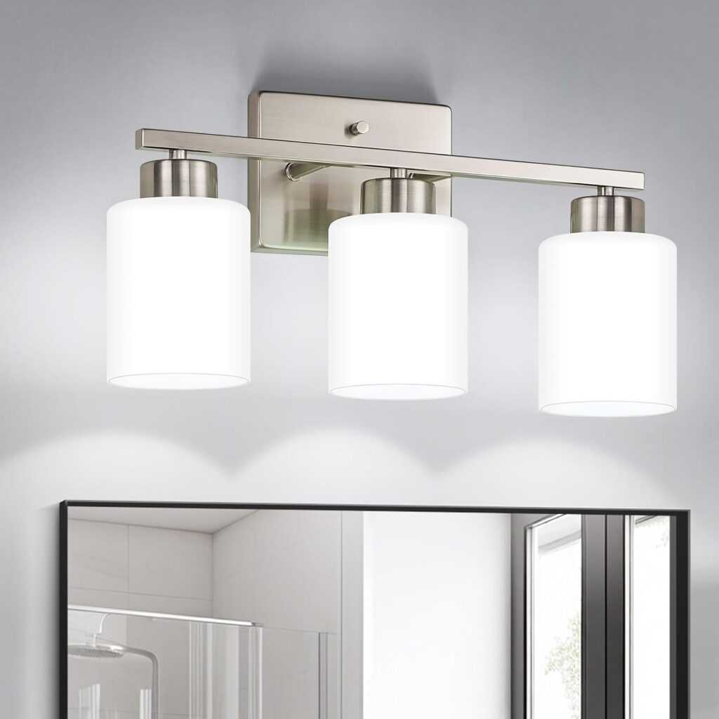 Brushed Nickel 3-Light Fixture with Milky White Frosted Glass – Soft and Elegant