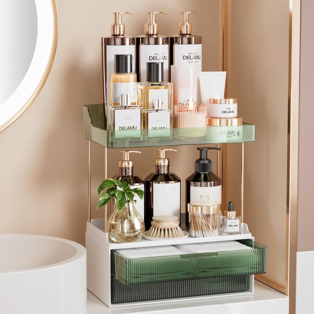 Delamu 2-Tier Green Makeup Organizer