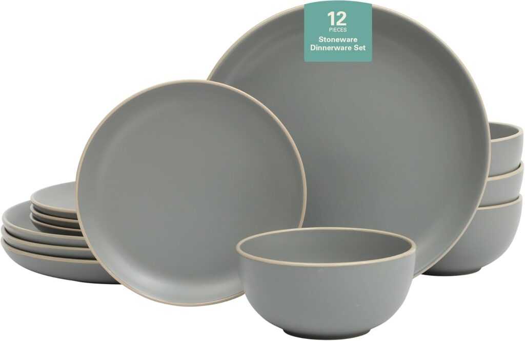 Gibson Home Rockaway 12-Piece Dinnerware Set, Grey Matte