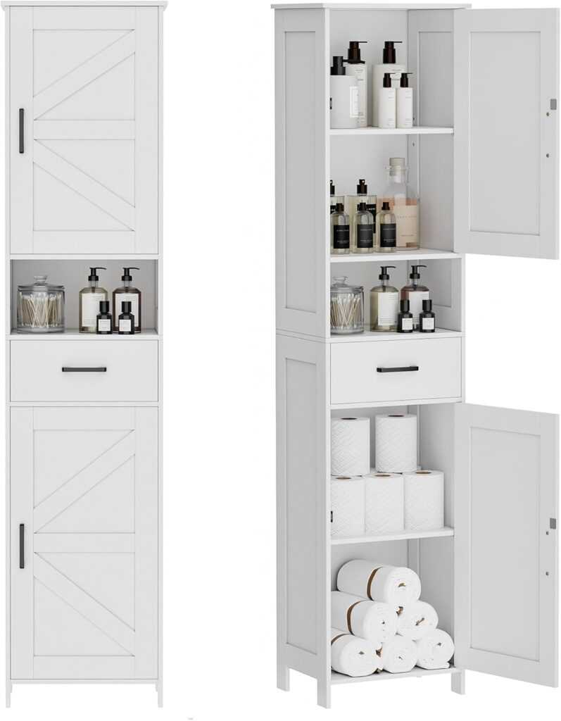 Homhedy Tall Bathroom Cabinet with Barn Doors