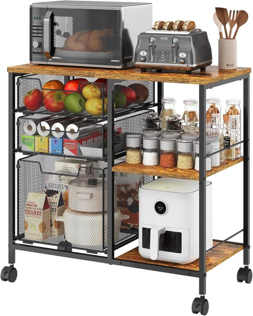 Kitchen Island Cart with Storage and Drawers