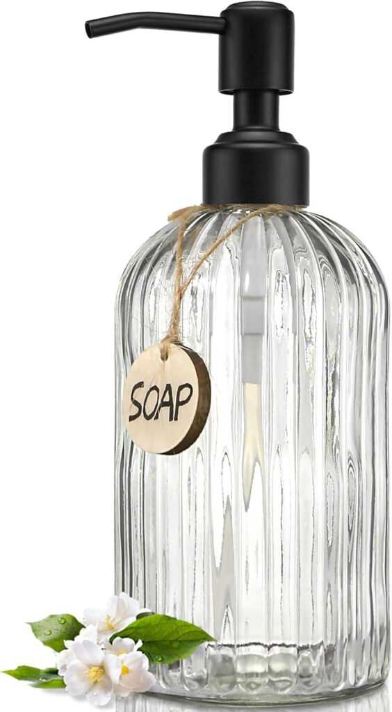 JASAI 18Oz Simple Glass Soap Dispenser with Black Rust Proof Pump