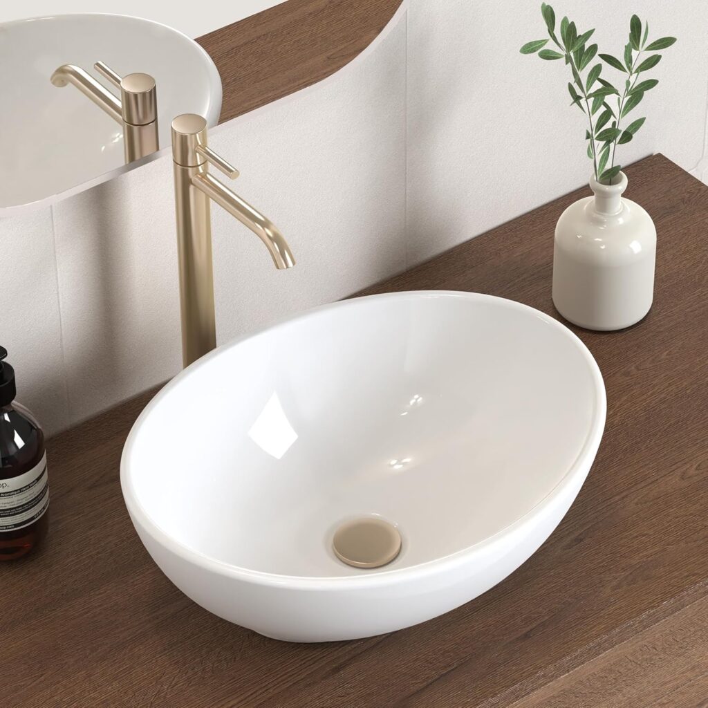 KES White Ceramic Oval Vessel Sink