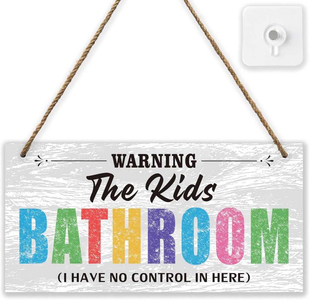 Kids Bathroom Wooden Sign Decor Set – “I Have No Control In Here” and More