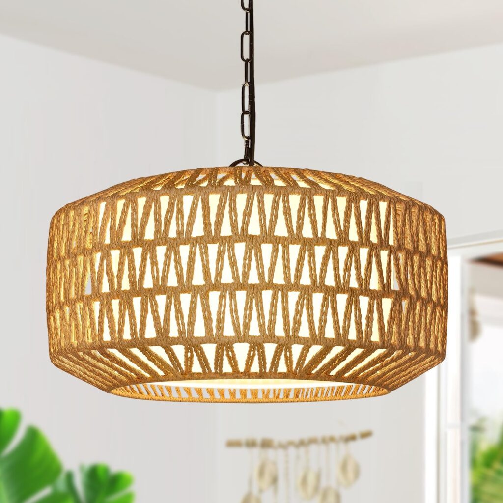 Farmhouse Chandelier Light Fixture, 5-Light Rattan Boho Chandelier