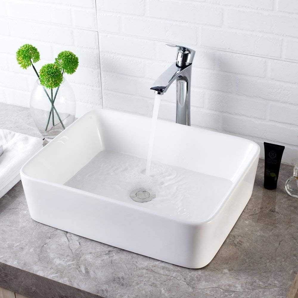 Lordear 19″ Rectangle Vessel Sink (Porcelain Ceramic, White)
