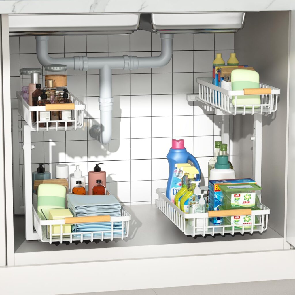 Metal Pull Out Under Sink Organizers with Adjustable Height