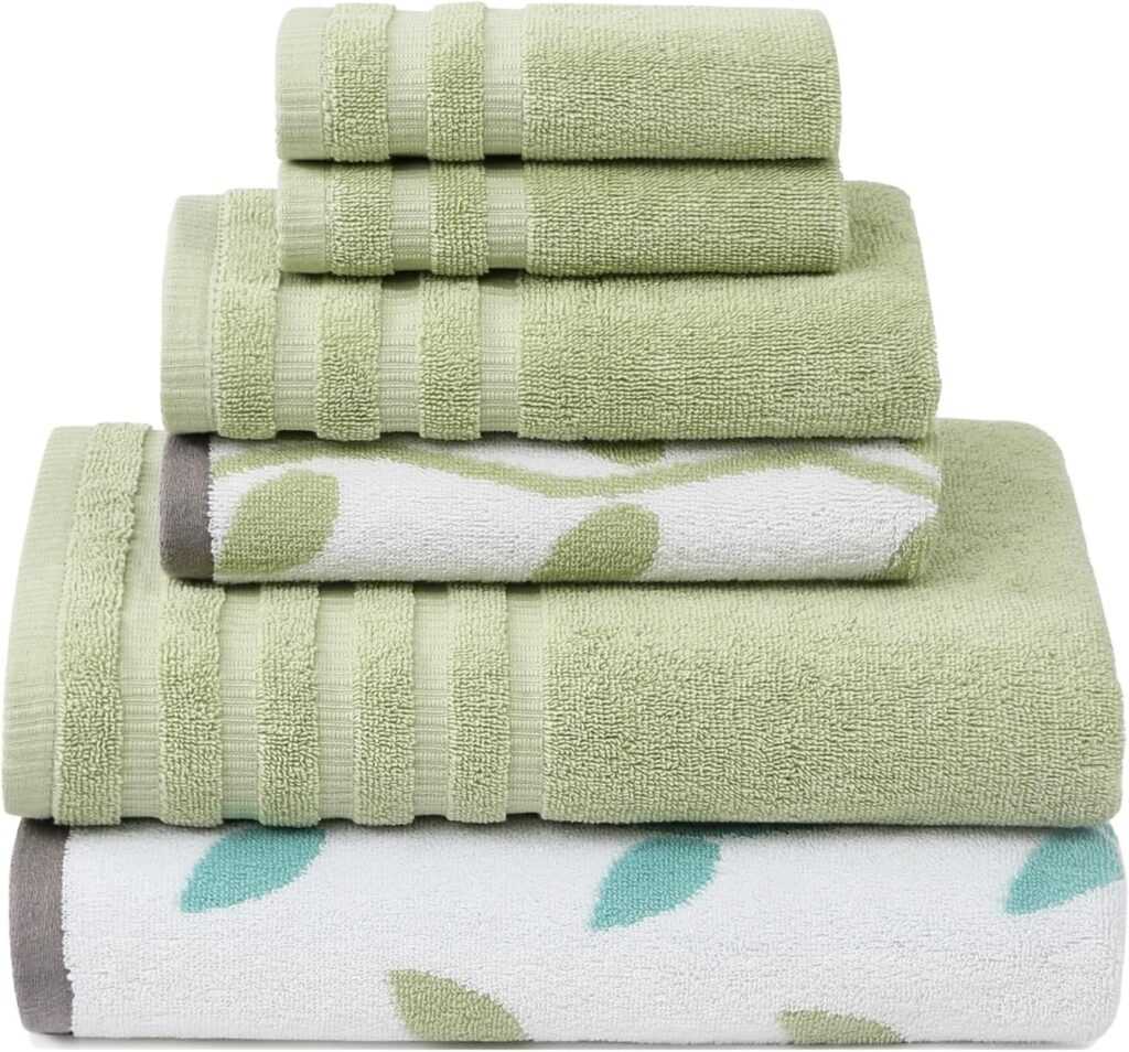 Modern Threads 6-Piece Yarn Dyed Towel Set in Organic Vines Sage Green