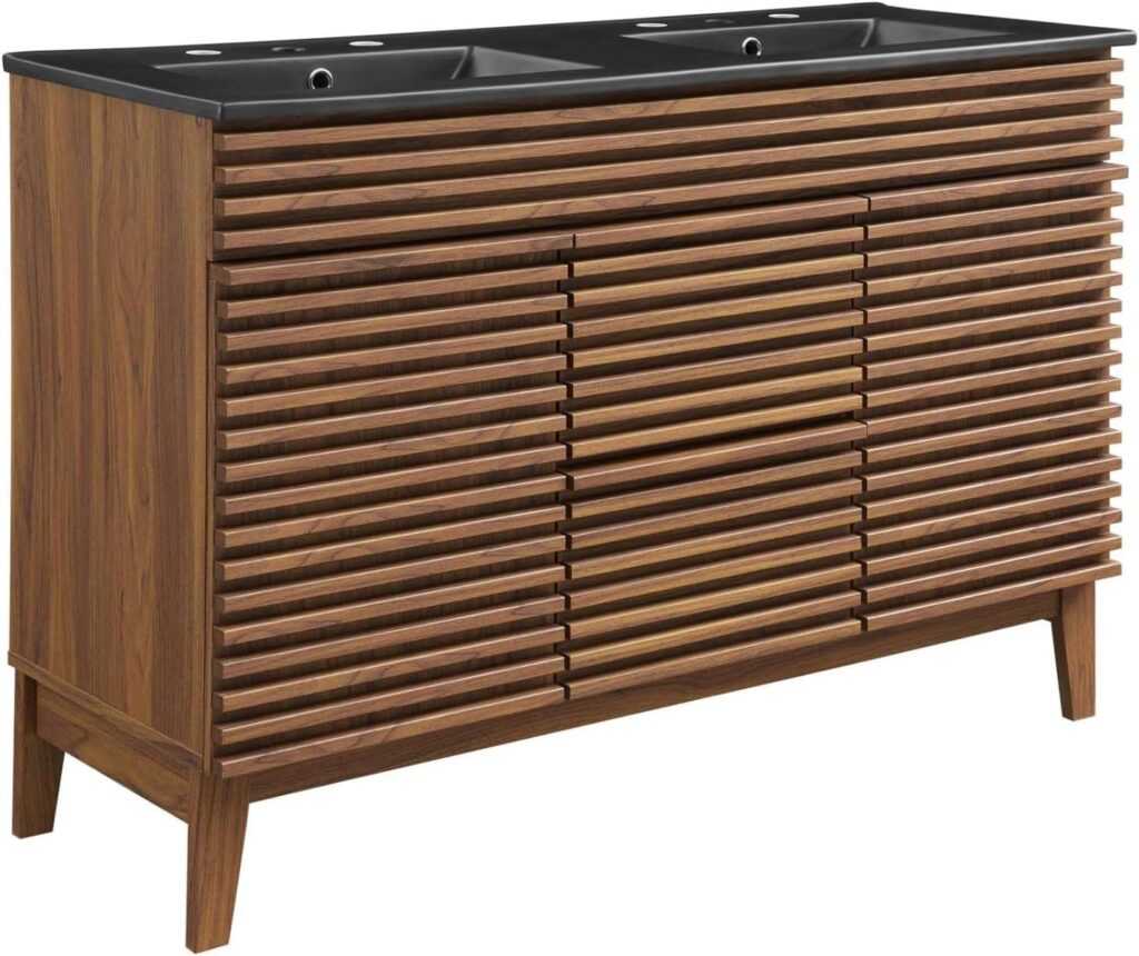 Modway Render Vanity Floor, Double Sink, Walnut Black