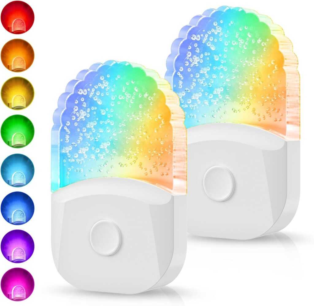 Night Lights Plug Into Wall [2 Pack], Color Changing Night Light for Kids, 8-Color RGB LED Nightlight with Dusk to Dawn Sensor