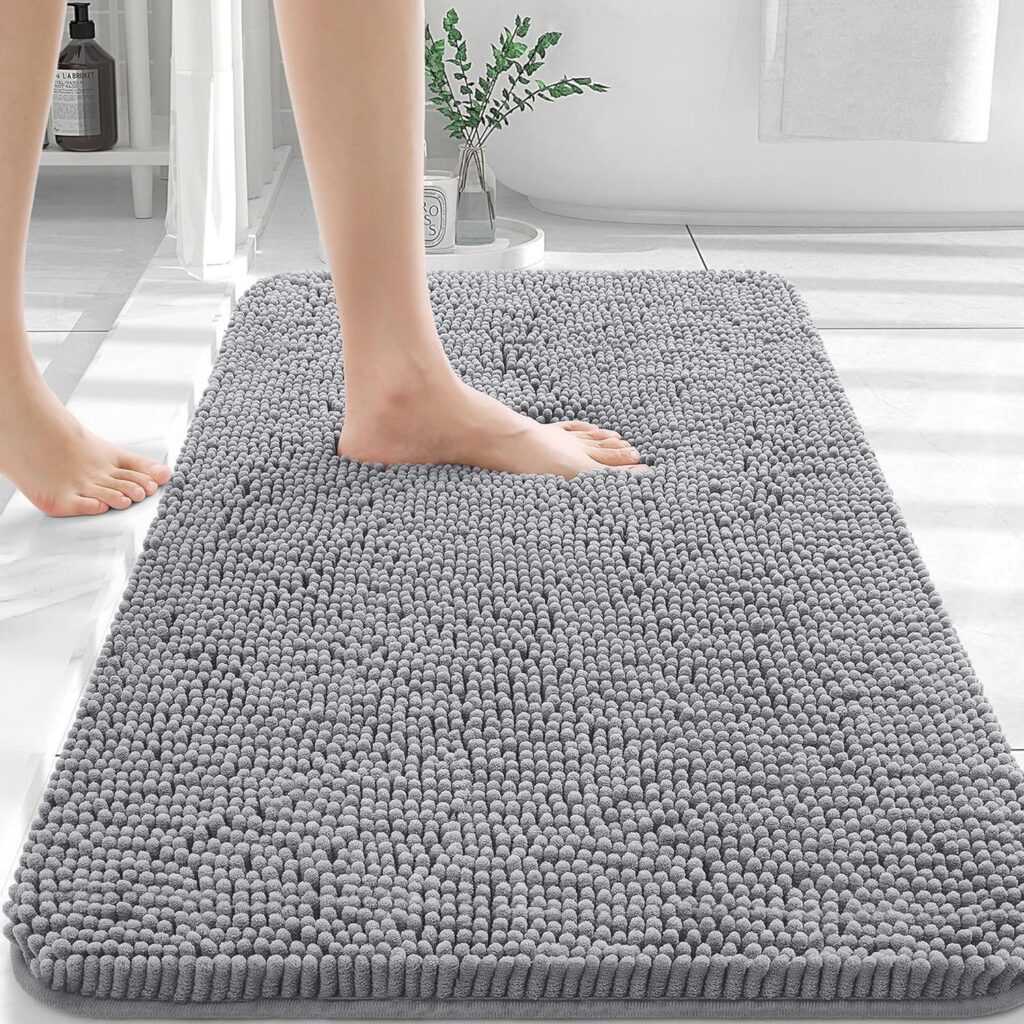 OLANLY Extra Soft Chenille Bathroom Rug (30×20, Grey)