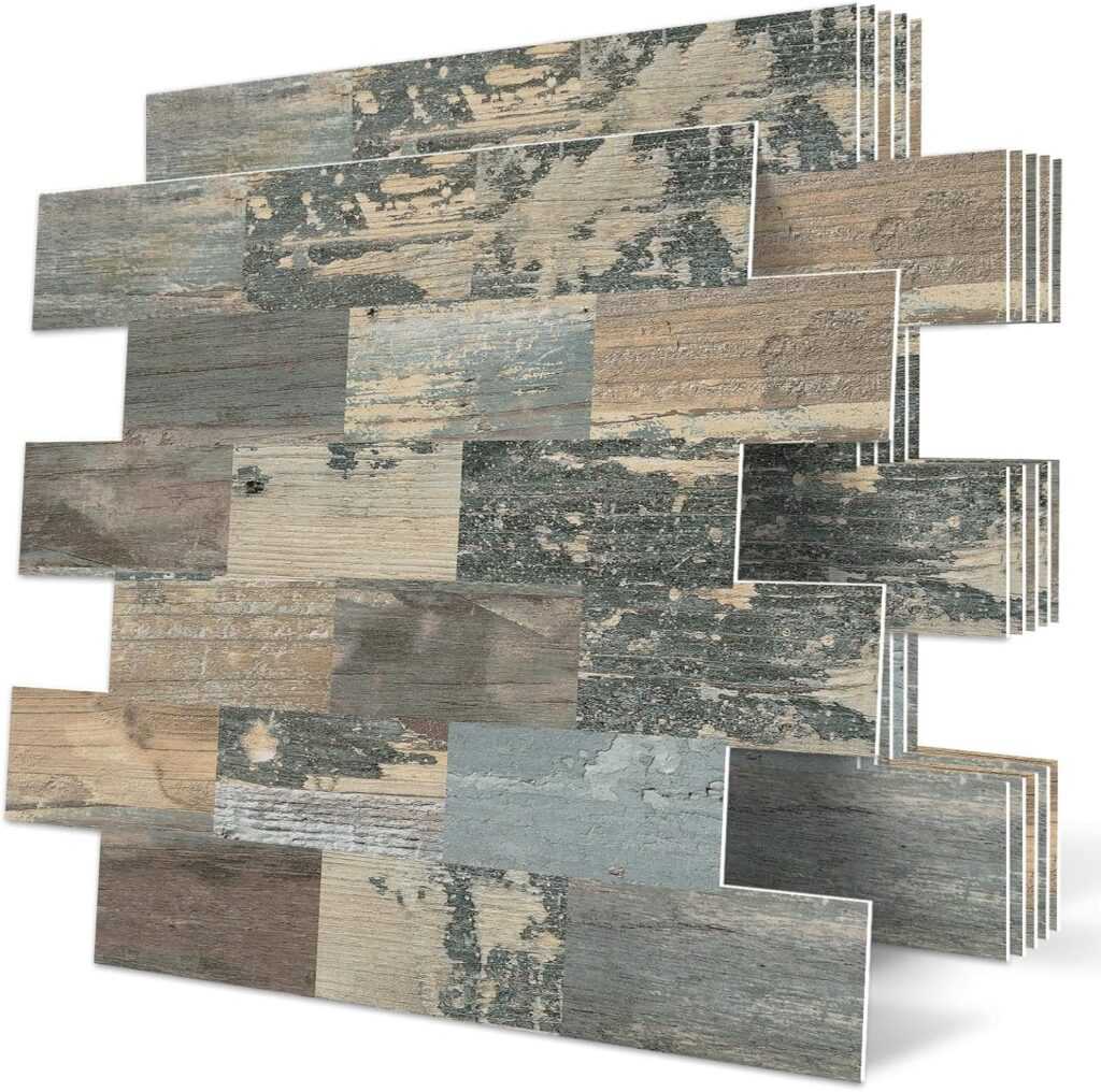 Peel and Stick Wall Tile Kitchen Backsplash in Distressed Green Wood
