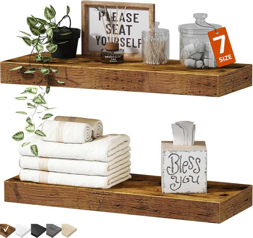 QEEIG Bathroom Floating Shelves (Set of 2, Rustic Brown)