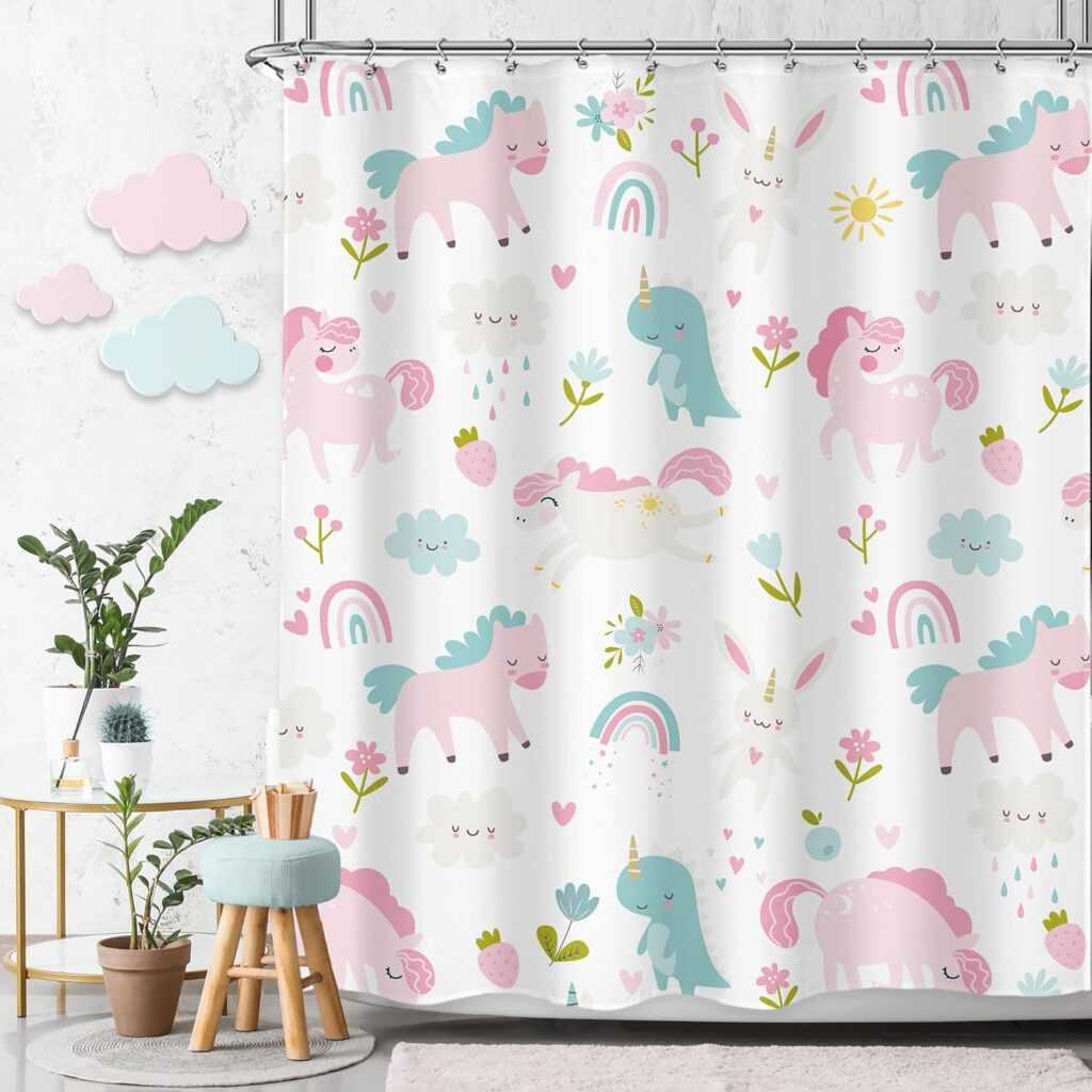Rainbow Dinosaur Shower Curtain
