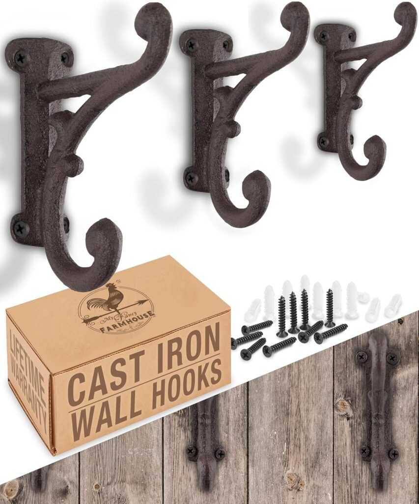 Rustic Cast Iron Coat Hooks (3 Pack)