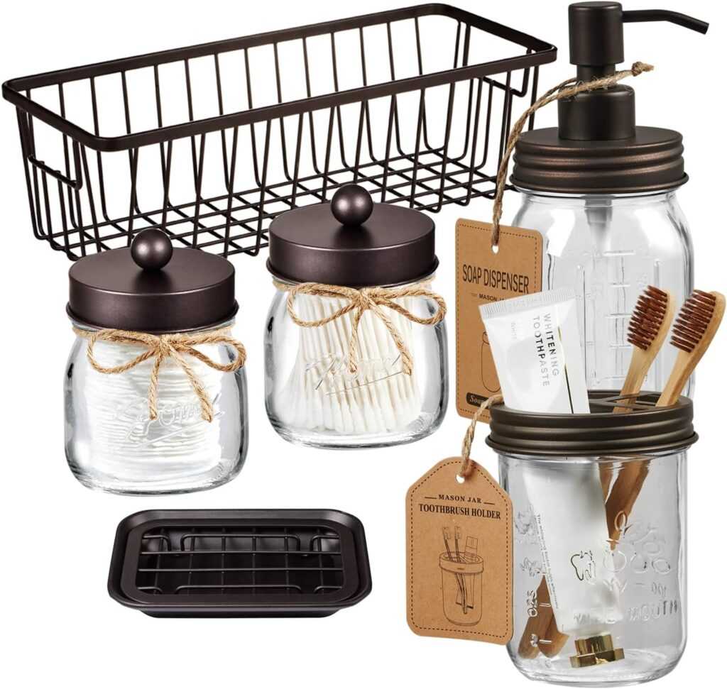 SheeChung 6Pcs Mason Jar Bathroom Accessories Set